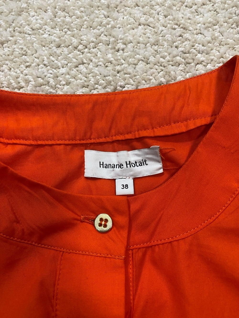 Button-Front Puff-Sleeve Mini Dress in Bold Orange Size 38 - Picture 9 of 16